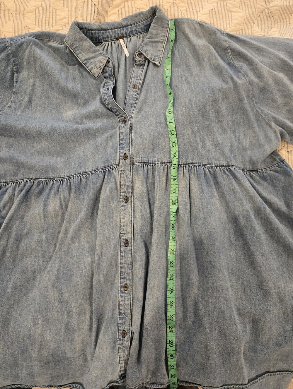 Light Blue Denim Button-Front Tiered Mini Dress - Picture 6 of 11